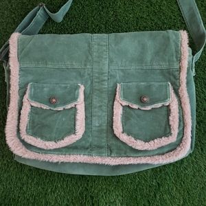 Fur Trim Green Corduroy Side Bag(Price Negotiable)